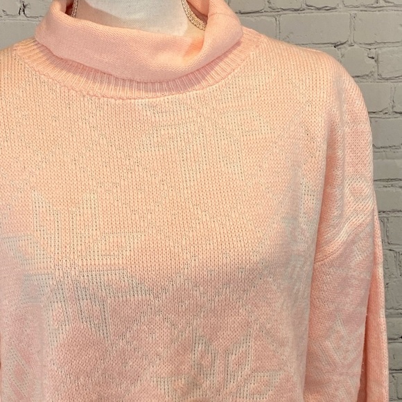 YOU SAY (by Nuggets) Vintage 80's Turtleneck Sweater Snowflake Pink/White-S/M - Picture 2 of 6